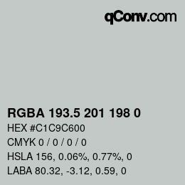 Código de color: RGBA 193.5 201 198 0 | qconv.com