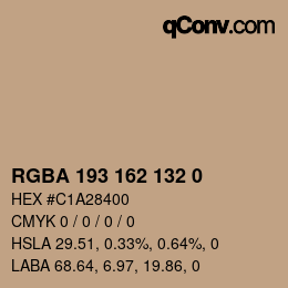 Color code: RGBA 193 162 132 0 | qconv.com
