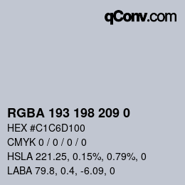 Color code: RGBA 193 198 209 0 | qconv.com