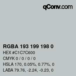 Color code: RGBA 193 199 198 0 | qconv.com