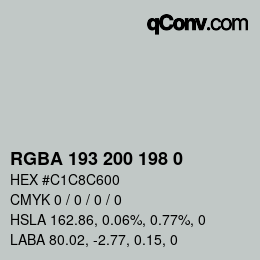 Color code: RGBA 193 200 198 0 | qconv.com