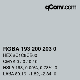颜色代码: RGBA 193 200 203 0 | qconv.com