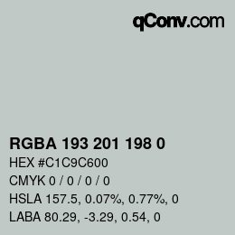 Color code: RGBA 193 201 198 0 | qconv.com