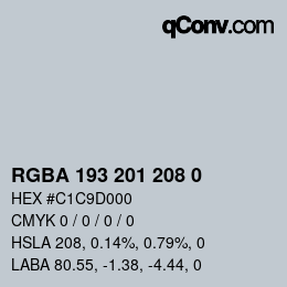 Color code: RGBA 193 201 208 0 | qconv.com