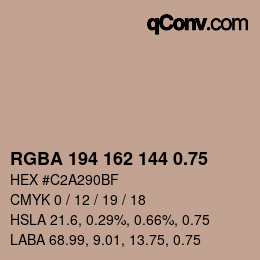 颜色代码: RGBA 194 162 144 0.75 | qconv.com