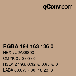 Color code: RGBA 194 163 136 0 | qconv.com