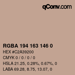 Color code: RGBA 194 163 146 0 | qconv.com
