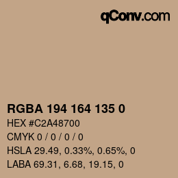 Color code: RGBA 194 164 135 0 | qconv.com