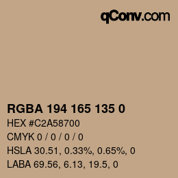 Color code: RGBA 194 165 135 0 | qconv.com