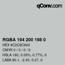 Color code: RGBA 194 200 198 0 | qconv.com