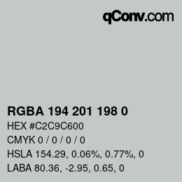 Color code: RGBA 194 201 198 0 | qconv.com