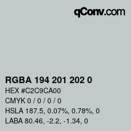 カラーコード: RGBA 194 201 202 0 | qconv.com