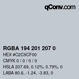 Color code: RGBA 194 201 207 0 | qconv.com