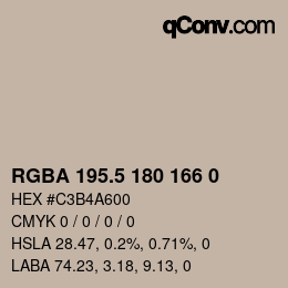 Color code: RGBA 195.5 180 166 0 | qconv.com