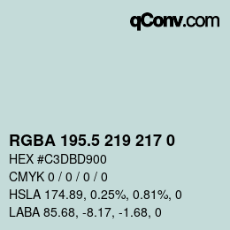 Color code: RGBA 195.5 219 217 0 | qconv.com