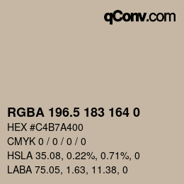 Color code: RGBA 196.5 183 164 0 | qconv.com