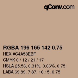 颜色代码: RGBA 196 165 142 0.75 | qconv.com