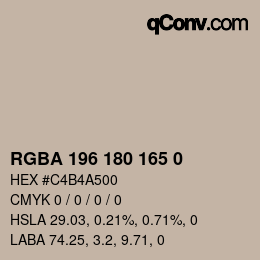 Color code: RGBA 196 180 165 0 | qconv.com