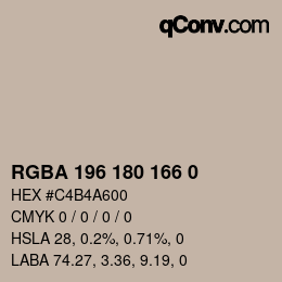 颜色代码: RGBA 196 180 166 0 | qconv.com