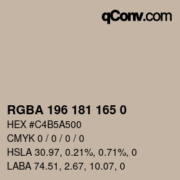 Color code: RGBA 196 181 165 0 | qconv.com