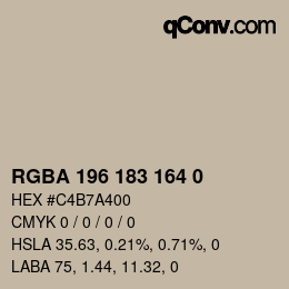 Color code: RGBA 196 183 164 0 | qconv.com