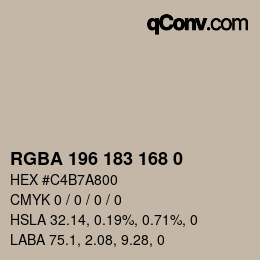 Color code: RGBA 196 183 168 0 | qconv.com