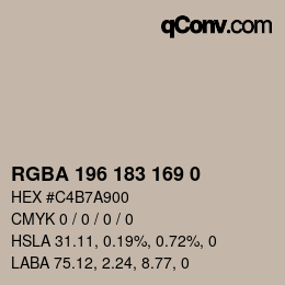 Color code: RGBA 196 183 169 0 | qconv.com