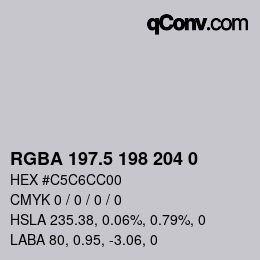 Code couleur: RGBA 197.5 198 204 0 | qconv.com
