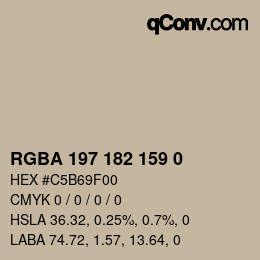 Color code: RGBA 197 182 159 0 | qconv.com