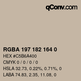 Color code: RGBA 197 182 164 0 | qconv.com