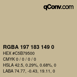 Color code: RGBA 197 183 149 0 | qconv.com