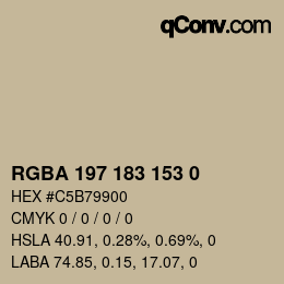 Color code: RGBA 197 183 153 0 | qconv.com