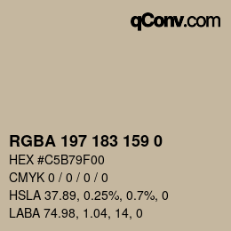 Color code: RGBA 197 183 159 0 | qconv.com