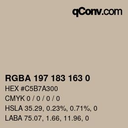 Color code: RGBA 197 183 163 0 | qconv.com
