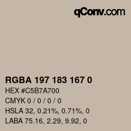 Color code: RGBA 197 183 167 0 | qconv.com