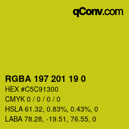 Color code: RGBA 197 201 19 0 | qconv.com