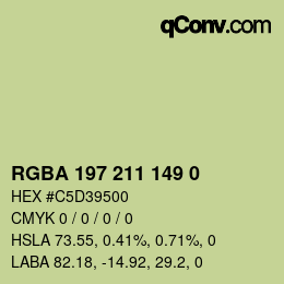 Color code: RGBA 197 211 149 0 | qconv.com