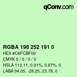Farbcode: RGBA 198 252 191 0 | qconv.com