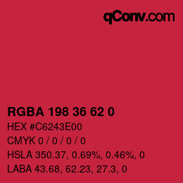 Color code: RGBA 198 36 62 0 | qconv.com