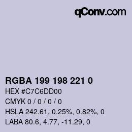 Color code: RGBA 199 198 221 0 | qconv.com