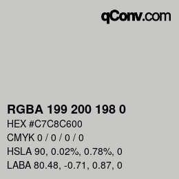 Color code: RGBA 199 200 198 0 | qconv.com