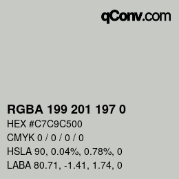 Color code: RGBA 199 201 197 0 | qconv.com