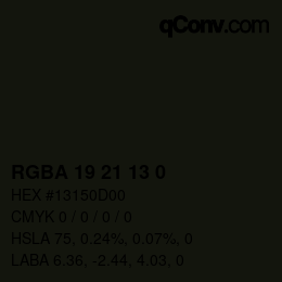 カラーコード: RGBA 19 21 13 0 | qconv.com