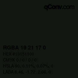 Color code: RGBA 19 21 17 0 | qconv.com