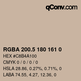 Color code: RGBA 200.5 180 161 0 | qconv.com
