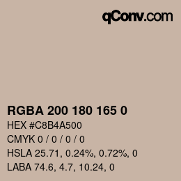 Code couleur: RGBA 200 180 165 0 | qconv.com