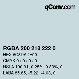 Color code: RGBA 200 218 222 0 | qconv.com
