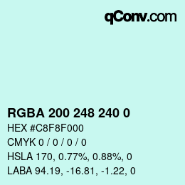 Farbcode: RGBA 200 248 240 0 | qconv.com