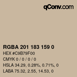 Color code: RGBA 201 183 159 0 | qconv.com