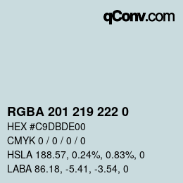 Color code: RGBA 201 219 222 0 | qconv.com